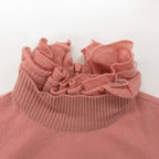 Chanel Knit Ruffles Tulle High Neck Sweater Long Sleeve Lion Gold Button Wool — view 5