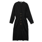 Chanel Dress Vintage Shirt Long Sleeve V-neck Clover Gold Button Black