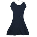 Chanel Dress Flower Jacquard Knit French Sleeve Flare a Line CC Logo Plate Navy