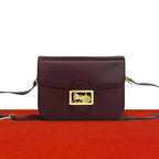 Celine Vintage Carriage Horse Logo Leather Shoulder Bag Wine
