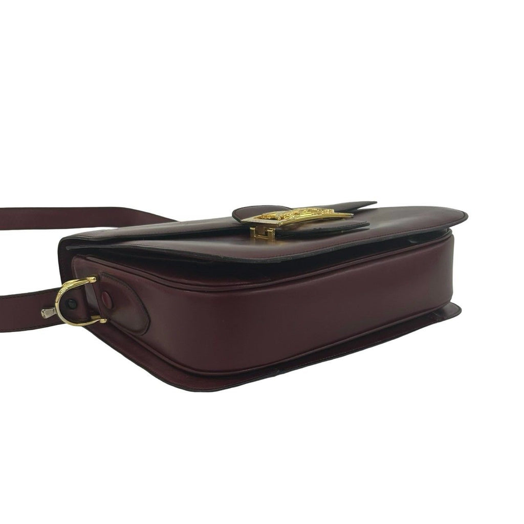 Celine Vintage Carriage Horse Logo Leather Shoulder Bag Wine — view 7
