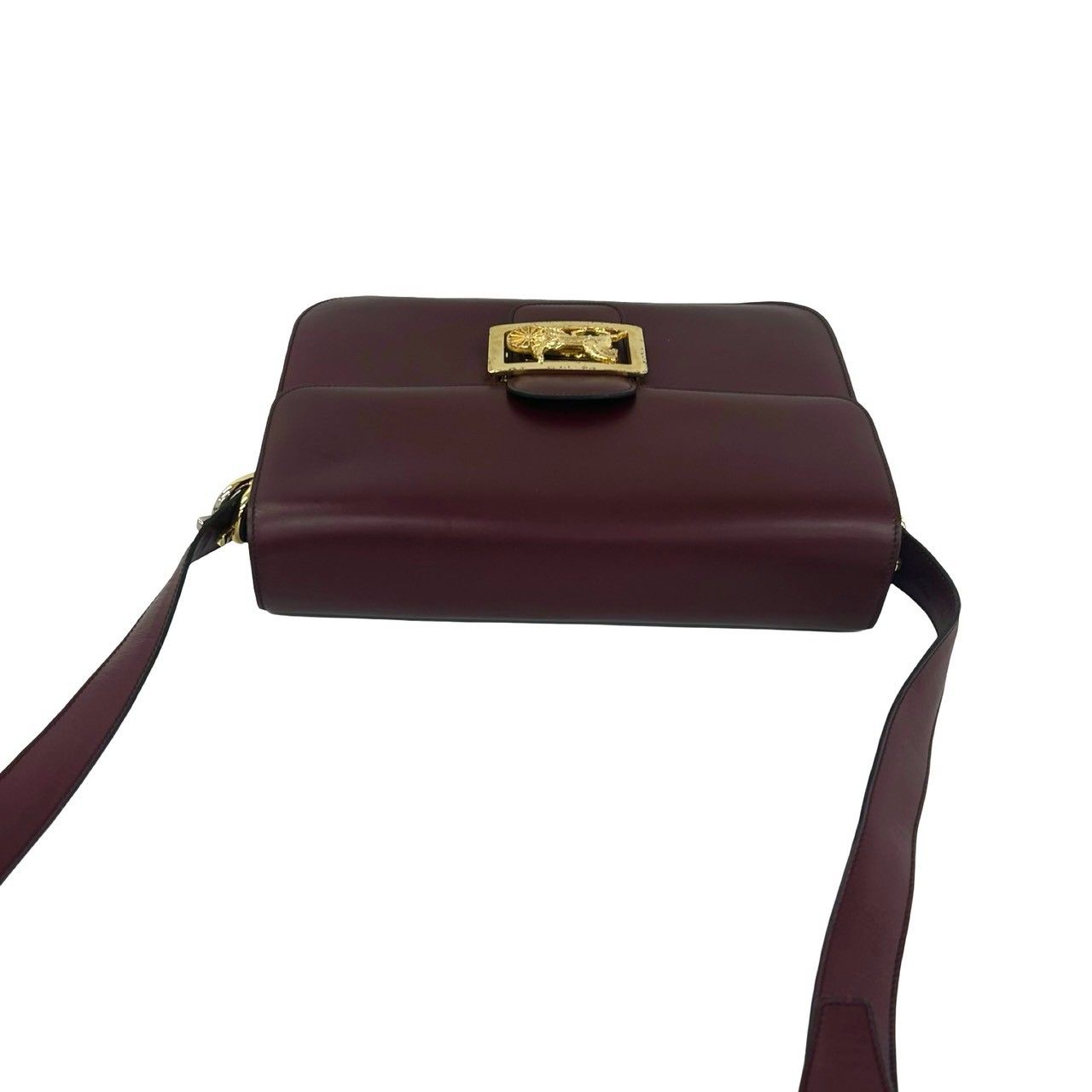 Celine Vintage Carriage Horse Logo Leather Shoulder Bag Wine — view 4