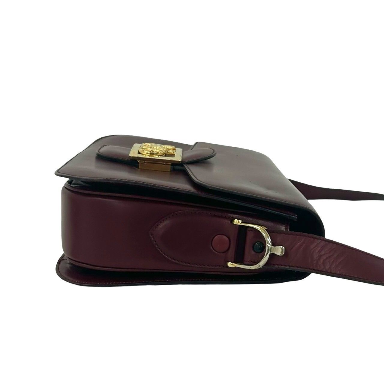 Celine Vintage Carriage Horse Logo Leather Shoulder Bag Wine — view 6