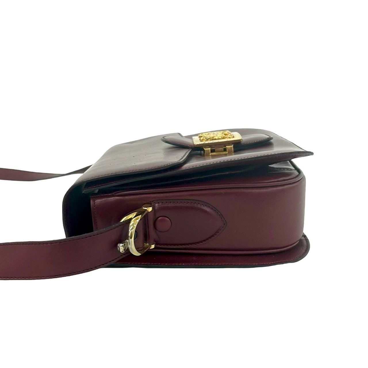 Celine Vintage Carriage Horse Logo Leather Shoulder Bag Wine — view 5