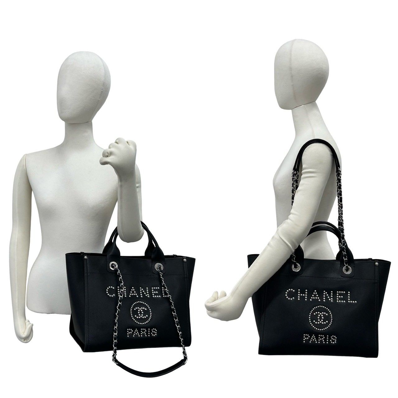 Chanel Seal Present 25 Deauville CC Logo Caviar Leather 2-Way Tote Black — view 2