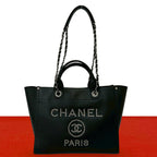 Chanel Seal Present 25 Deauville CC Logo Caviar Leather 2-Way Tote Black