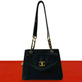 Chanel Vintage CC Logo Caviar Leather Shoulder Bag Mini Tote Black