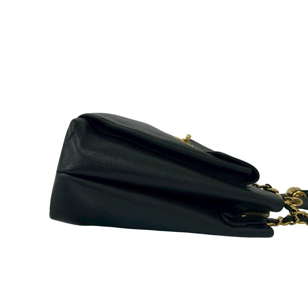 Chanel Vintage CC Logo Caviar Leather Shoulder Bag Mini Tote Black — view 6