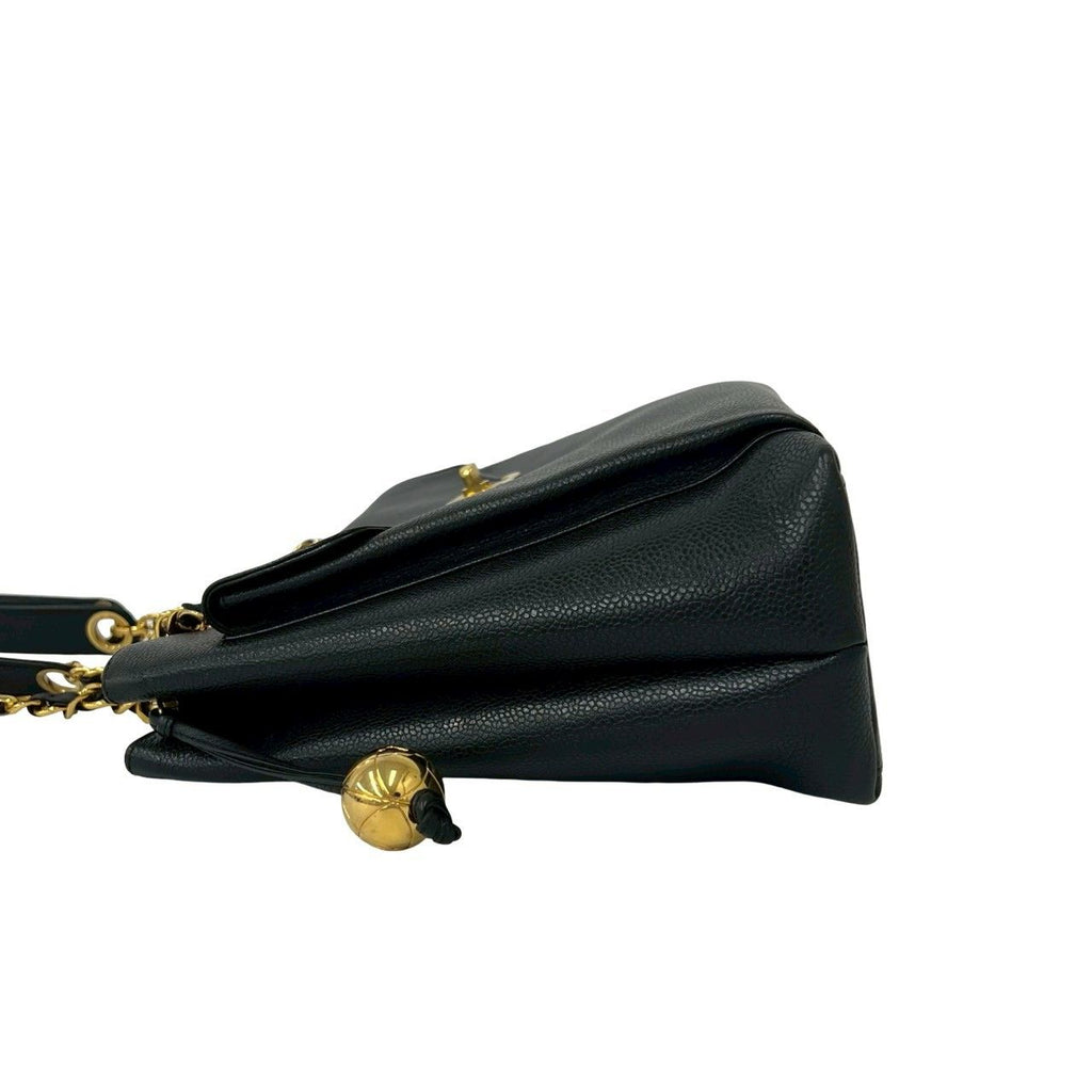Chanel Vintage CC Logo Caviar Leather Shoulder Bag Mini Tote Black — view 5