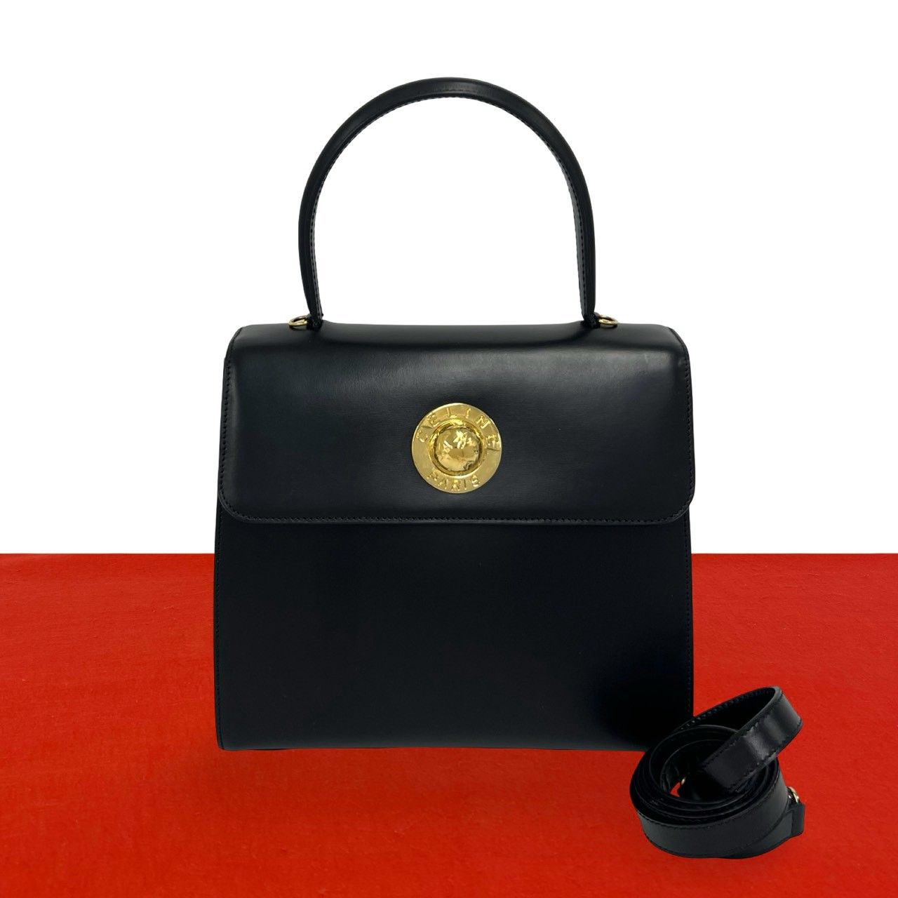 Celine Vintage Star Ball Logo Leather 2-Way Shoulder Bag Black