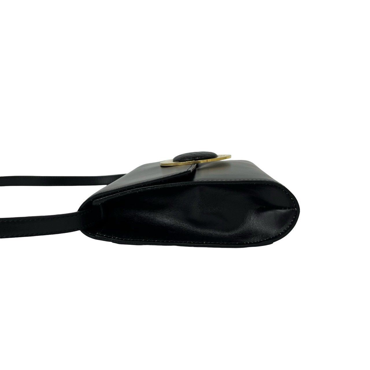 Celine Vintage Circle Logo Leather Shoulder Bag Pochette Sakosh Black — view 5