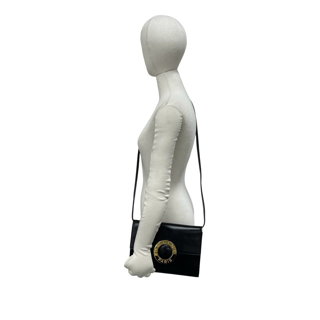 Celine Vintage Circle Logo Leather Shoulder Bag Pochette Sakosh Black — view 2