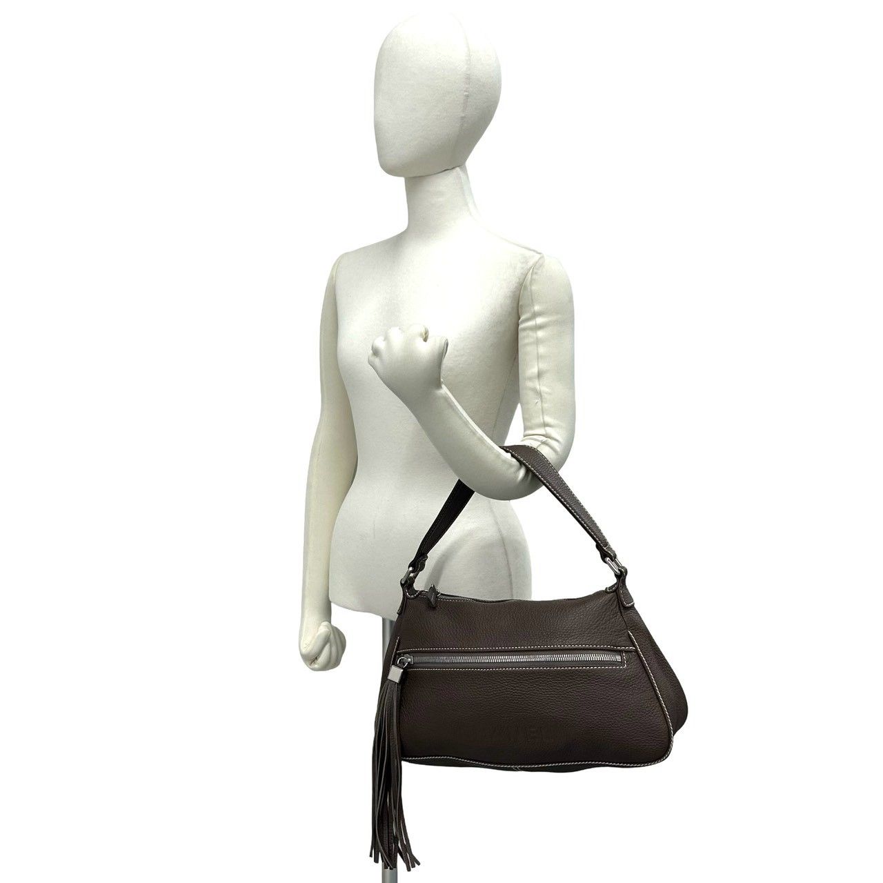 Chanel Seal 8 Logo Fringe Tassel Leather Shoulder Bag Tote Brown — view 2