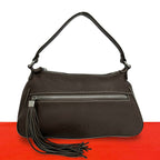 Chanel Seal 8 Logo Fringe Tassel Leather Shoulder Bag Tote Brown
