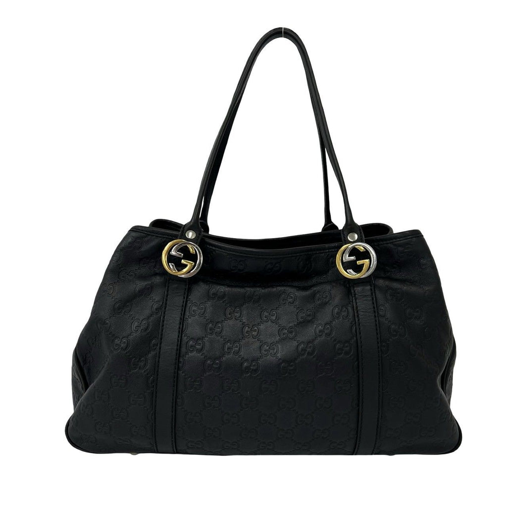 Gucci GG Twins Guccissima Leather Logo Tote Shoulder Bag Black — view 3