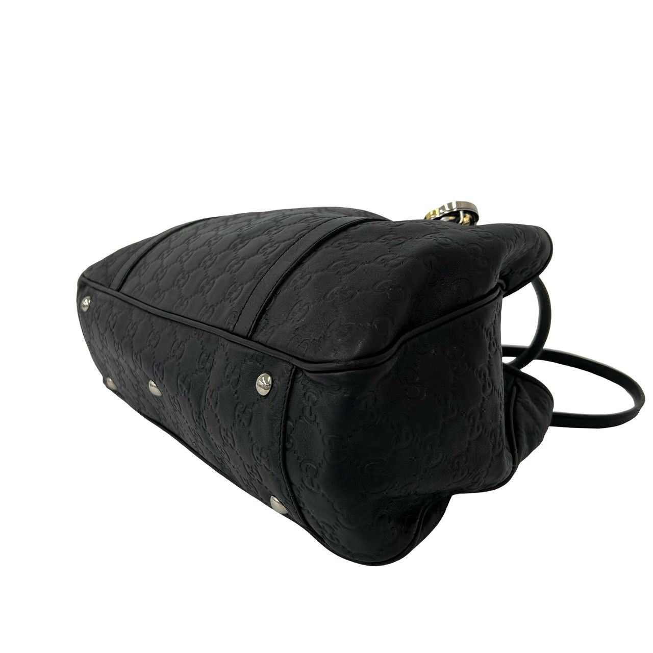Gucci GG Twins Guccissima Leather Logo Tote Shoulder Bag Black — view 8