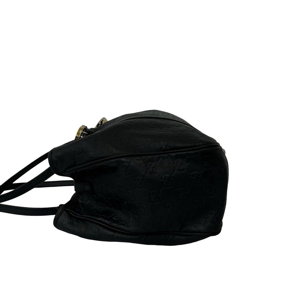 Gucci GG Twins Guccissima Leather Logo Tote Shoulder Bag Black — view 5