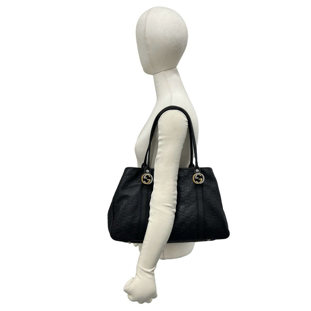 Gucci GG Twins Guccissima Leather Logo Tote Shoulder Bag Black — view 2