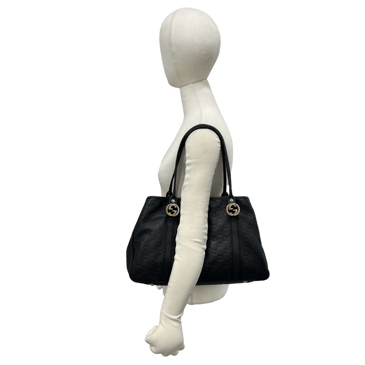 Gucci GG Twins Guccissima Leather Logo Tote Shoulder Bag Black — view 2