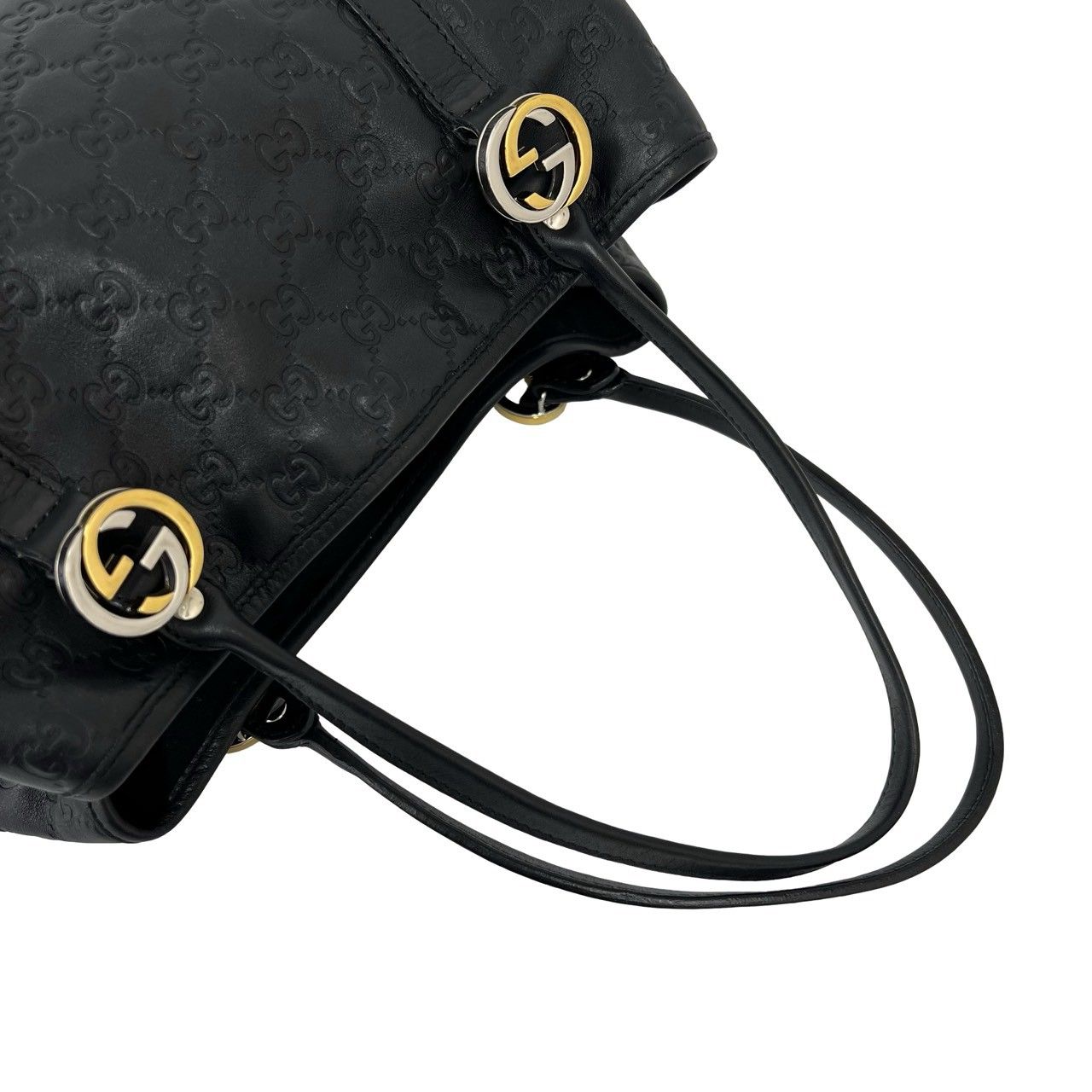Gucci GG Twins Guccissima Leather Logo Tote Shoulder Bag Black — view 4