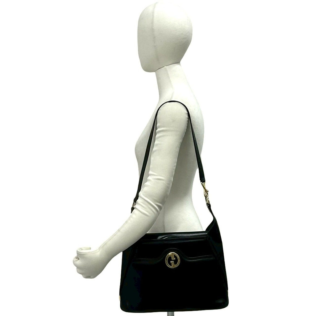Gucci Vintage Logo Leather Shoulder Bag Tote Black — view 2
