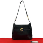 Gucci Vintage Logo Leather Shoulder Bag Tote Black