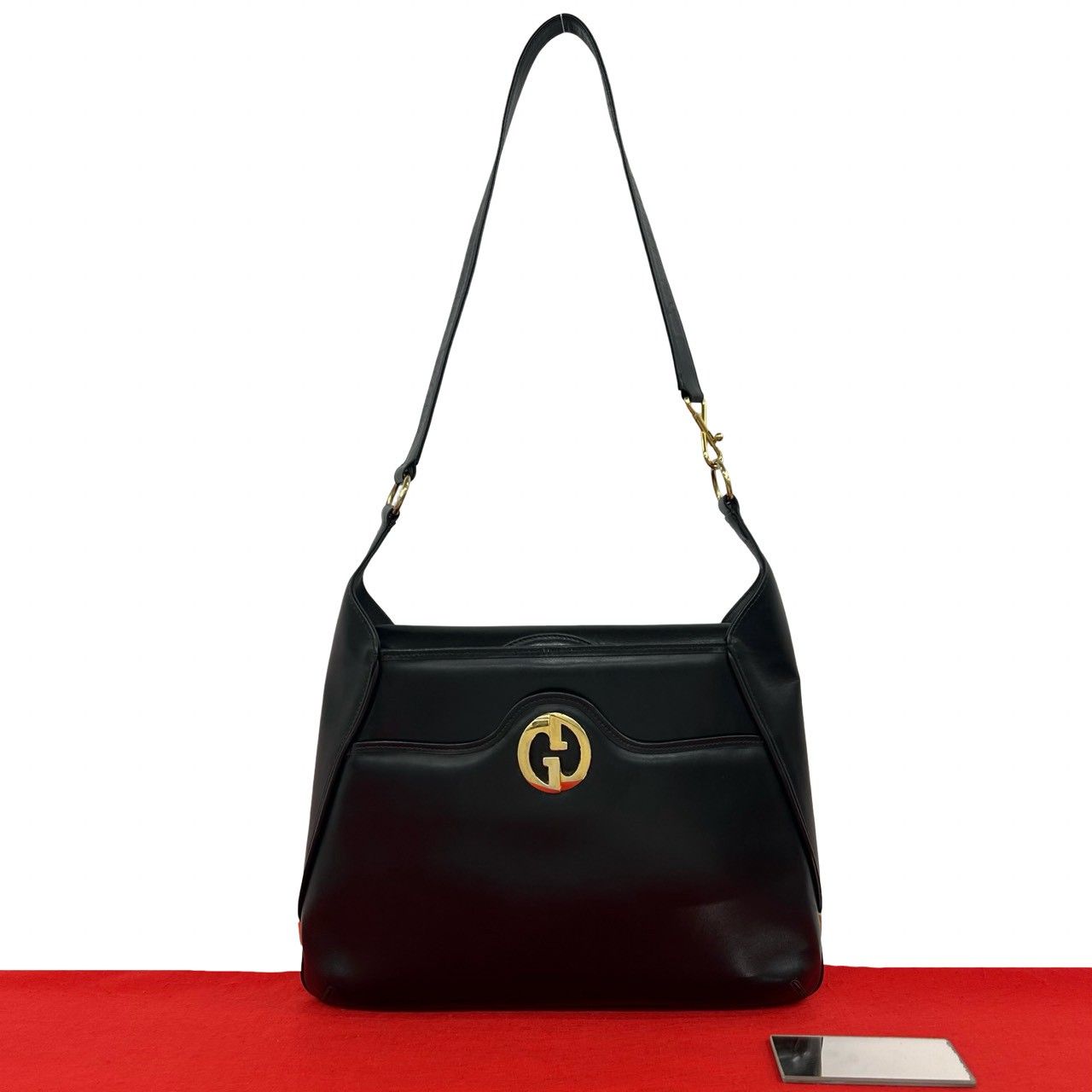 Gucci Vintage Logo Leather Shoulder Bag Tote Black