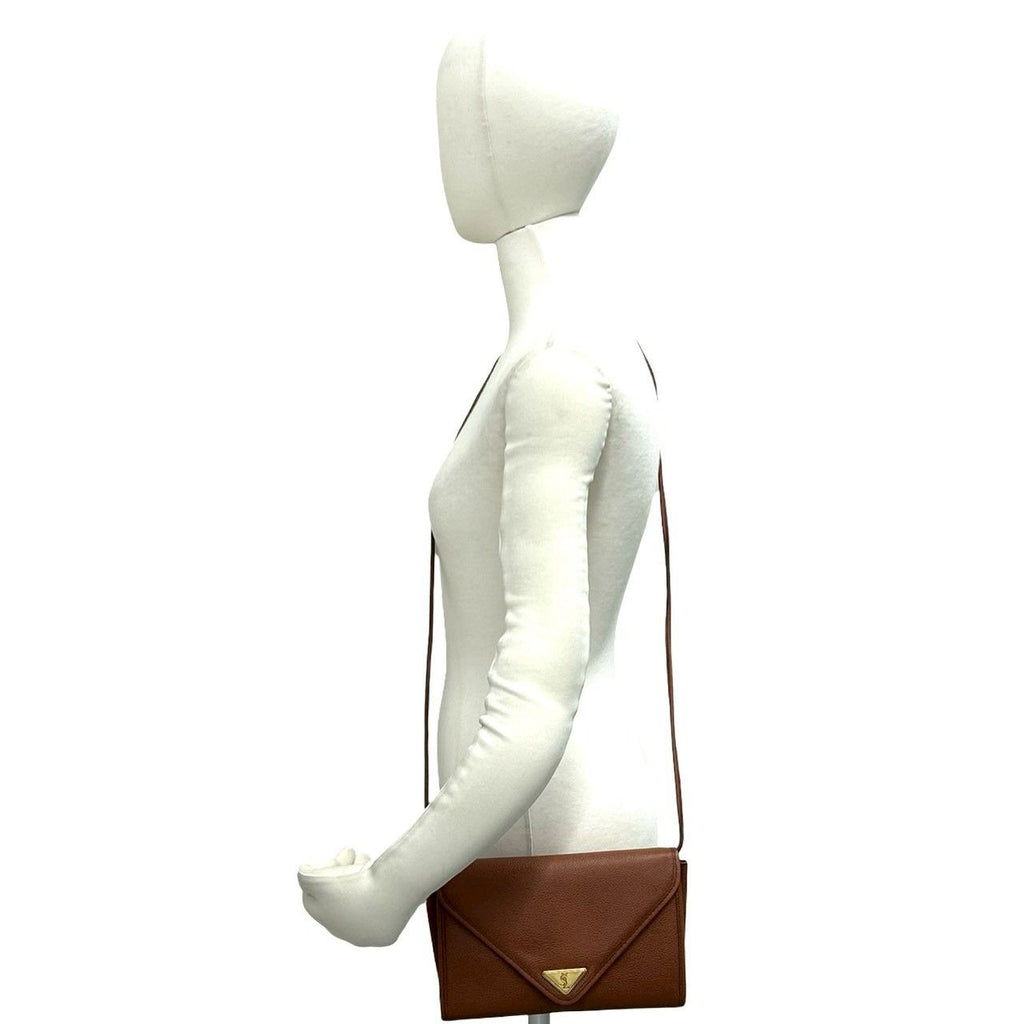 Saint Laurent Vintage YSL Logo Leather Shoulder Bag Sacoch Brown — view 2