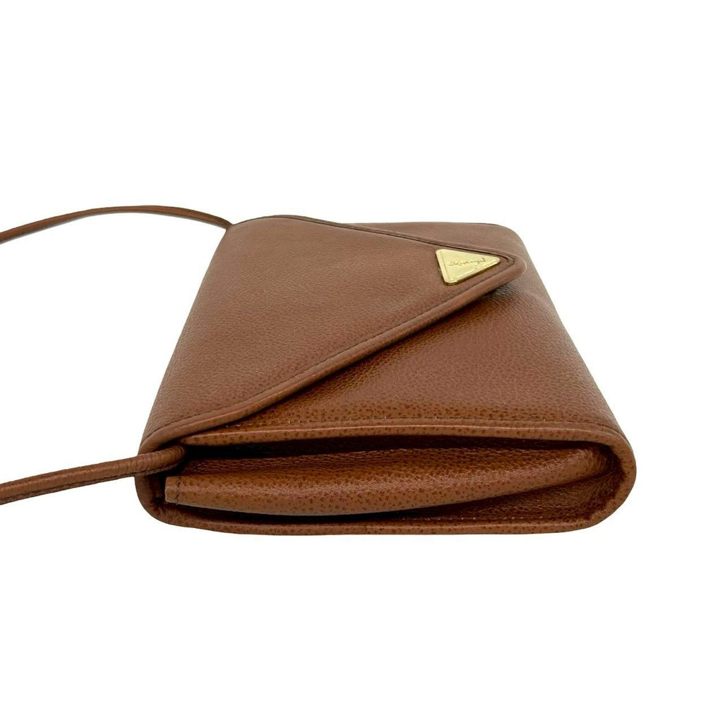 Saint Laurent Vintage YSL Logo Leather Shoulder Bag Sacoch Brown — view 5
