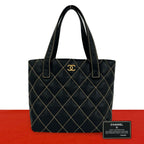 Chanel Card Seal 7 Wild Stitch Lambskin CC Logo Tote Black