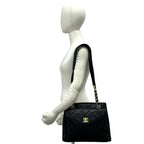 Chanel Card Quilted CC Logo Caviar Leather Tote Shoulder Bag Black — view 2