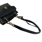 Chanel Card Quilted CC Logo Caviar Leather Tote Shoulder Bag Black — view 4