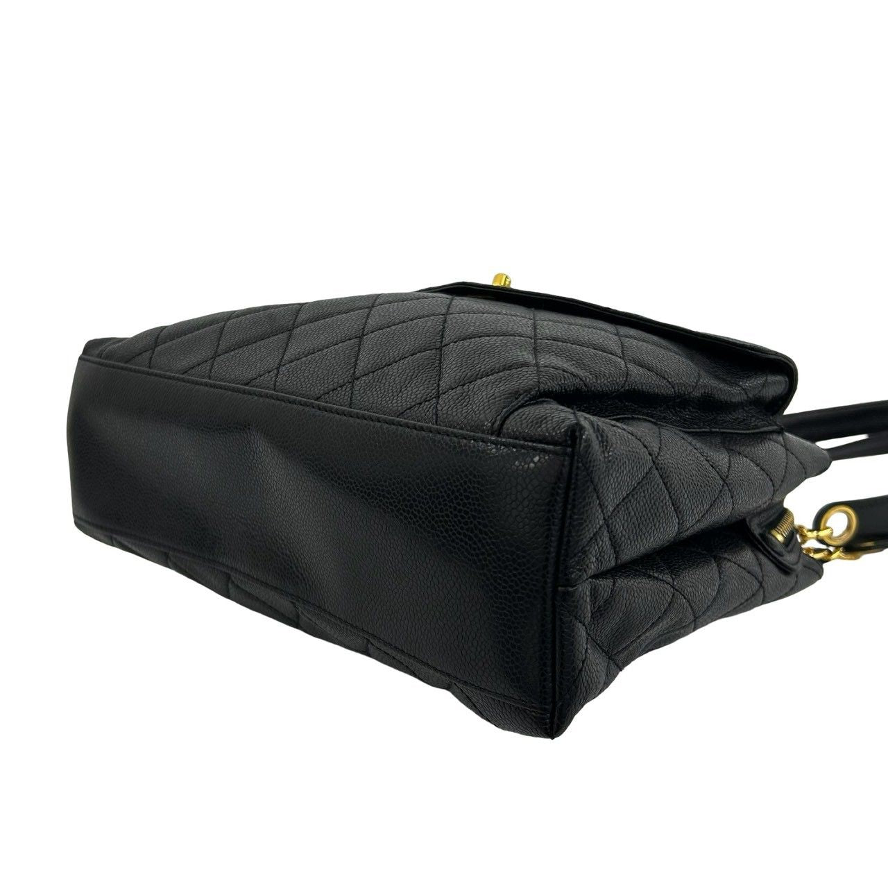 Chanel Card Quilted CC Logo Caviar Leather Tote Shoulder Bag Black — view 8