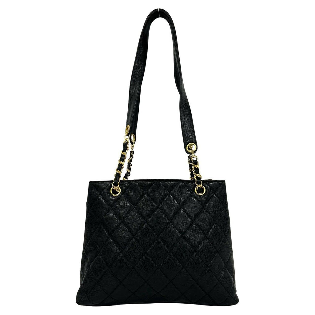 Chanel Card Quilted CC Logo Caviar Leather Tote Shoulder Bag Black — view 3