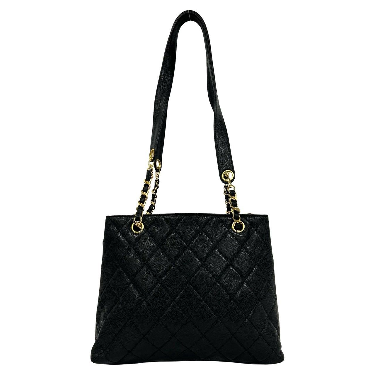 Chanel Card Quilted CC Logo Caviar Leather Tote Shoulder Bag Black — view 3