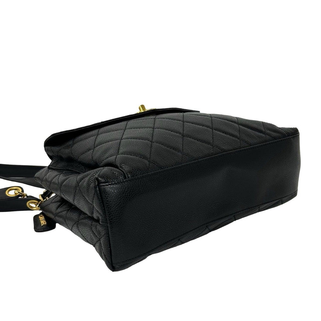 Chanel Card Quilted CC Logo Caviar Leather Tote Shoulder Bag Black — view 7