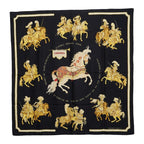 Hermes Carre 90 Carrousel Merry Go Round Scarf Large Black Gold Silk