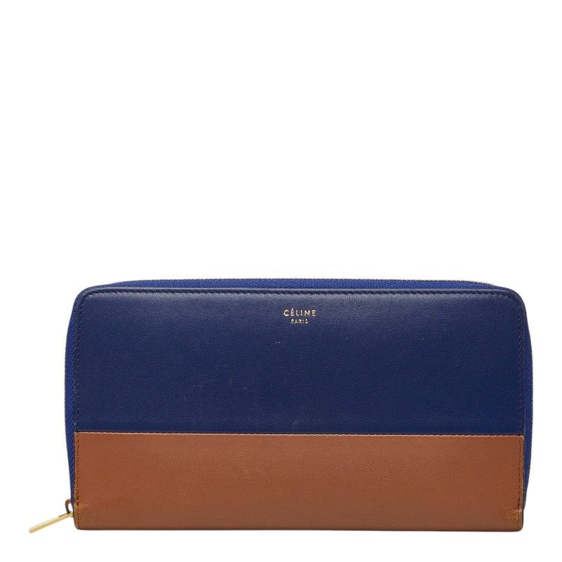 Celine Zip Around Wallet Navy Brown Bicolor Leather