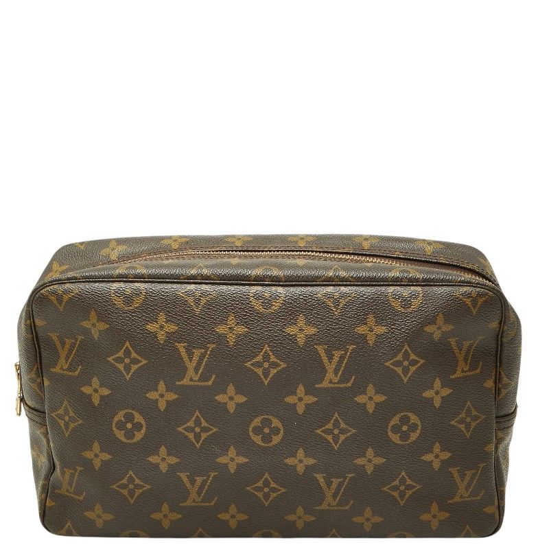 Louis Vuitton Monogram Trousse Toilet 28 Second Bag Brown Leather
