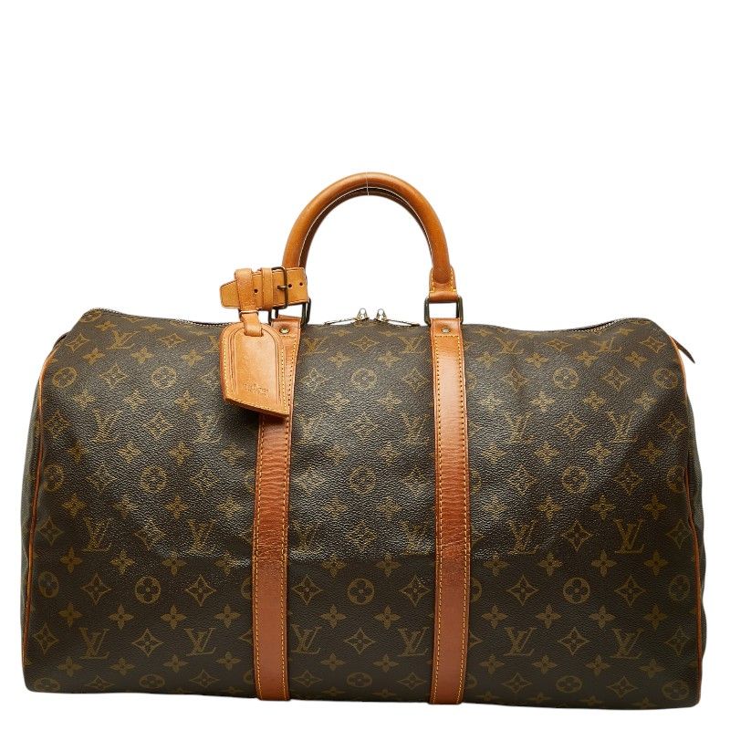 Louis Vuitton Monogram Keepall 50 Boston Bag Brown Leather
