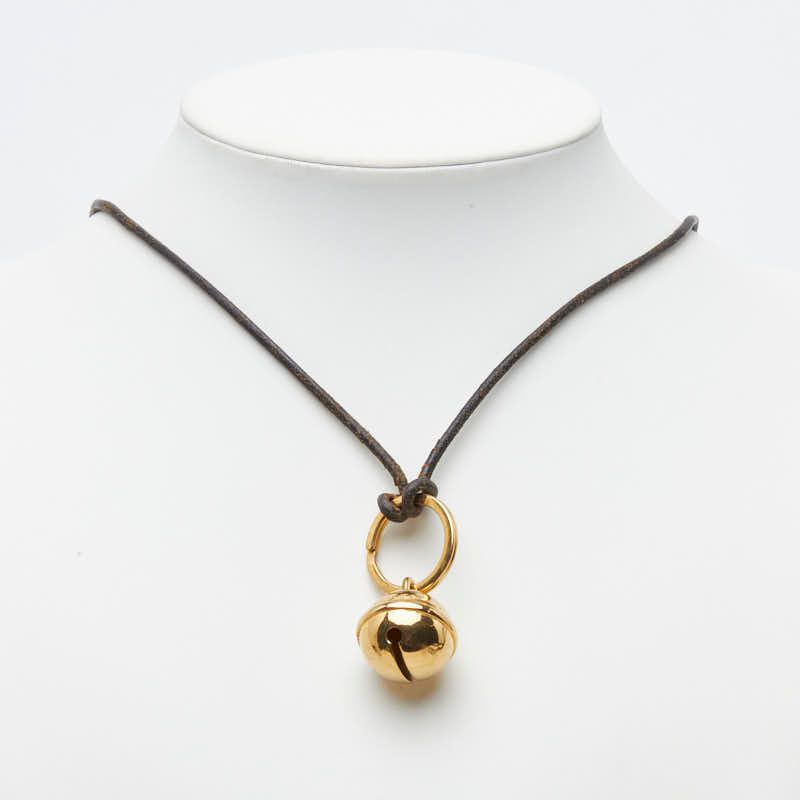 Hermes Bell Necklace Gold Brown Plated Leather — view 7
