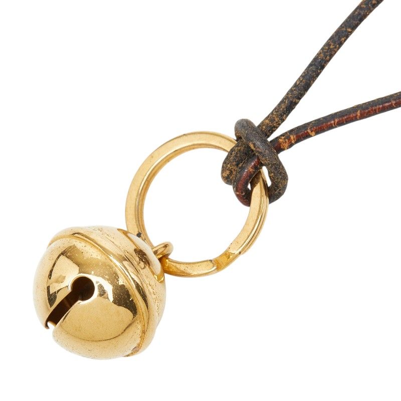 Hermes Bell Necklace Gold Brown Plated Leather — view 2