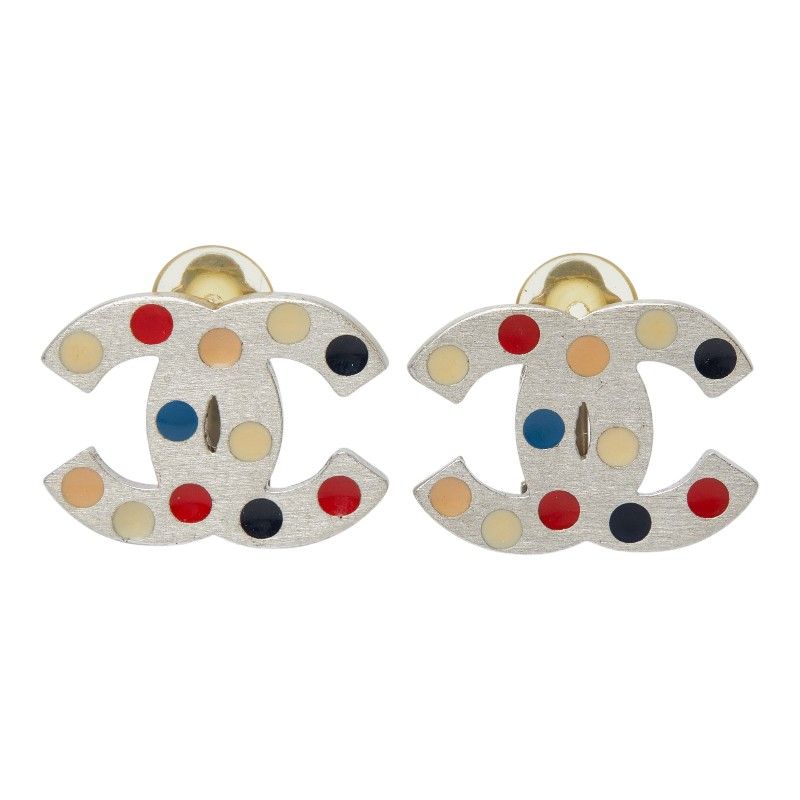 Chanel CC Logo Dot Earrings 05 Silver Multicolor Metal — view 2