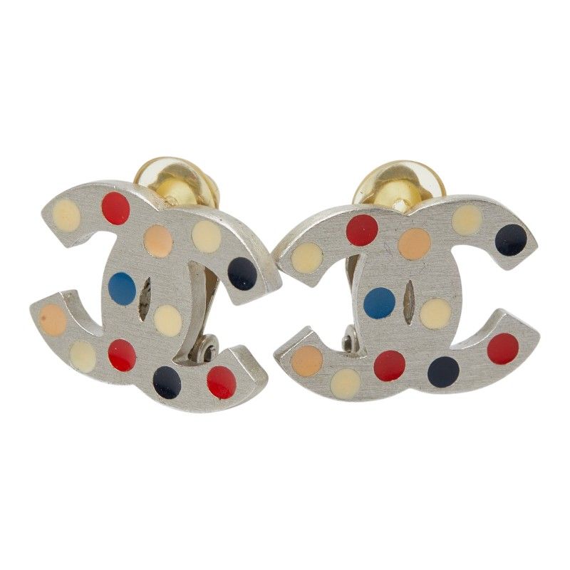 Chanel CC Logo Dot Earrings 05 Silver Multicolor Metal