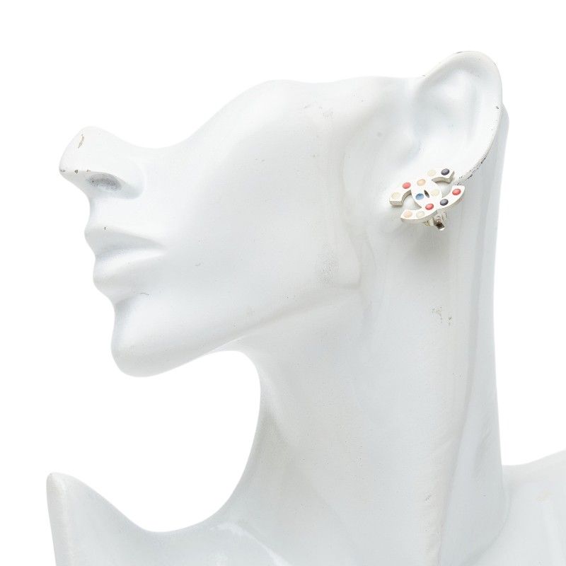 Chanel CC Logo Dot Earrings 05 Silver Multicolor Metal — view 6