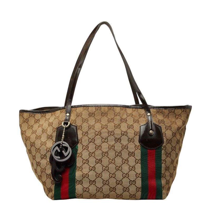 Gucci GG Canvas Sherry Line Jolly Tote Shoulder Bag Beige Brown