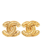 Chanel Vintage Quilted CC Logo Earrings Gold Plated