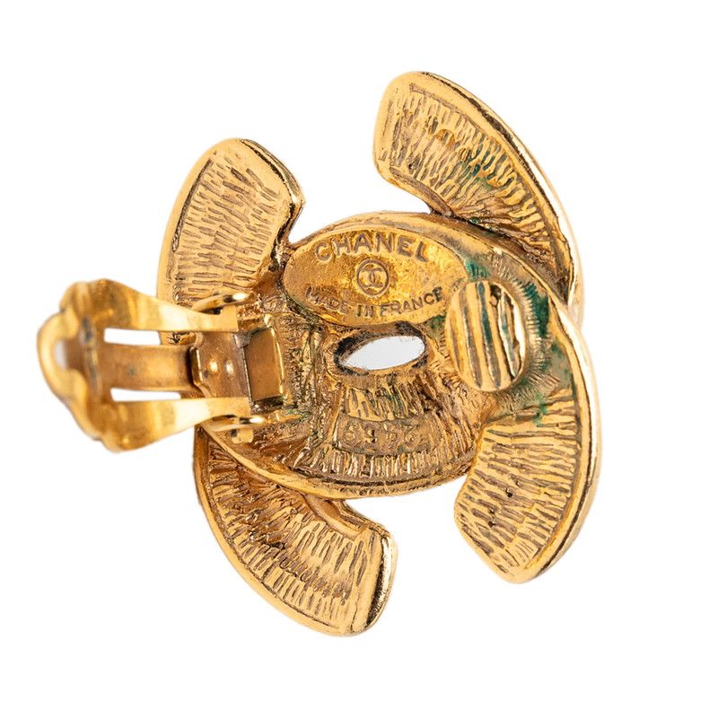 Chanel Vintage Quilted CC Logo Earrings Gold Plated — view 3