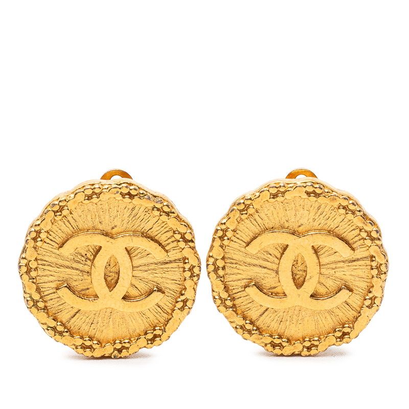 Chanel Vintage CC Logo Earrings Gold Plated