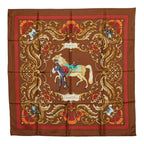 Hermes Carre 90 Cheval Turc Turkish Horse Scarf Brown Multicolor Silk